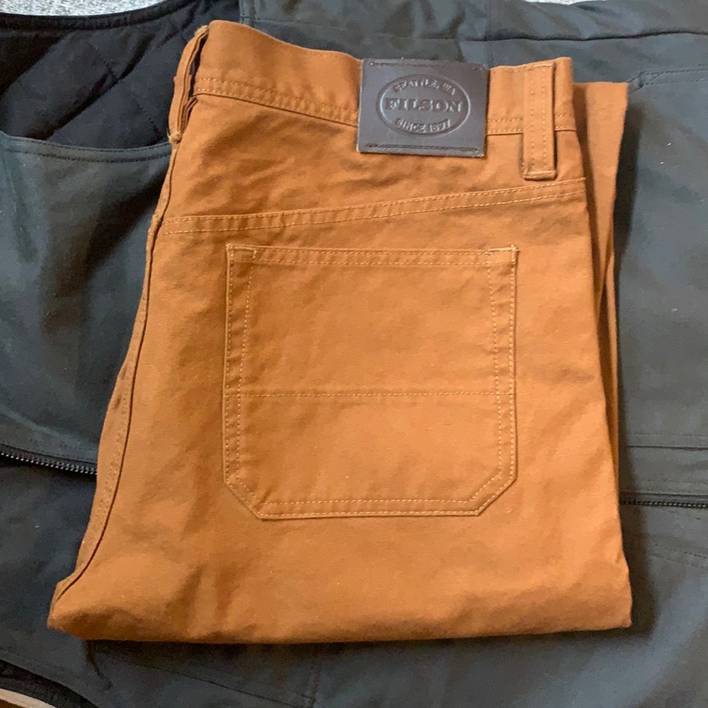 Dry tin cloth pants 36x32 hemmed by filson